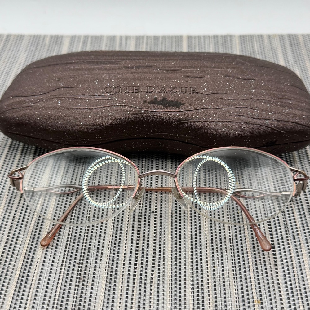Cote D'Azur Eyeglass Frames 51-17-135 Mauve Silver Semi Rimless Oval with Case